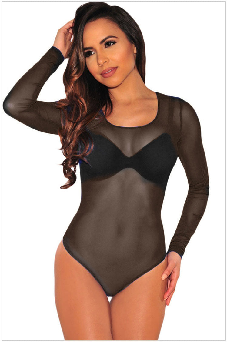 Eganora SheerCharm Mesh Long Sleeve Bodysuit